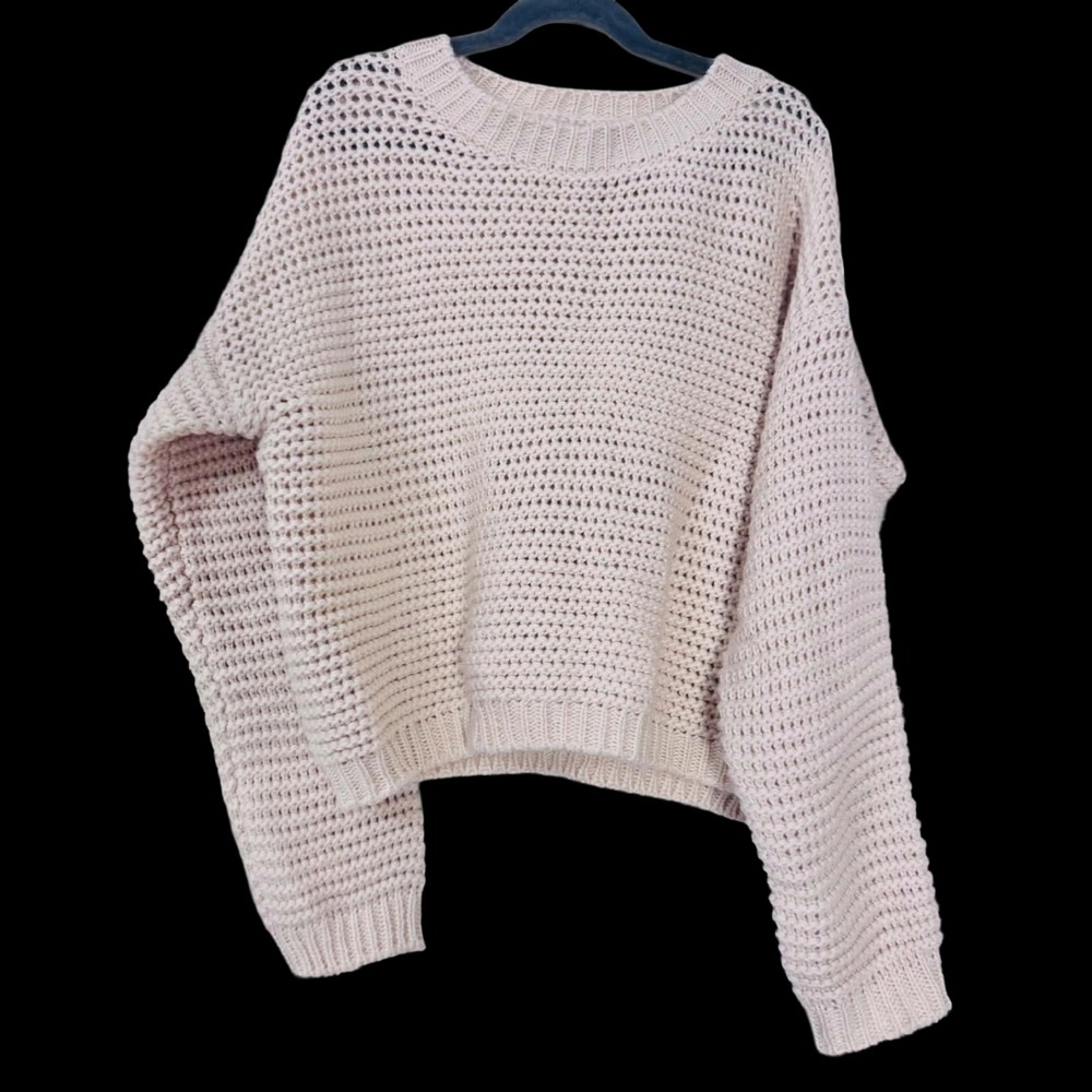 Forever 21 Cream Open Knit Sweater Size Small Chunky Crochet Coastal Boho Fall